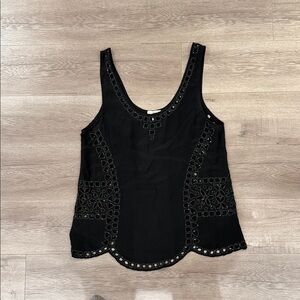 Joie Black Embellished Silk Sleeveless Top